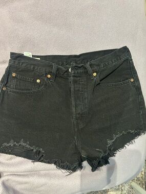 Levi's Black Distressed Denim Cutoff Shorts